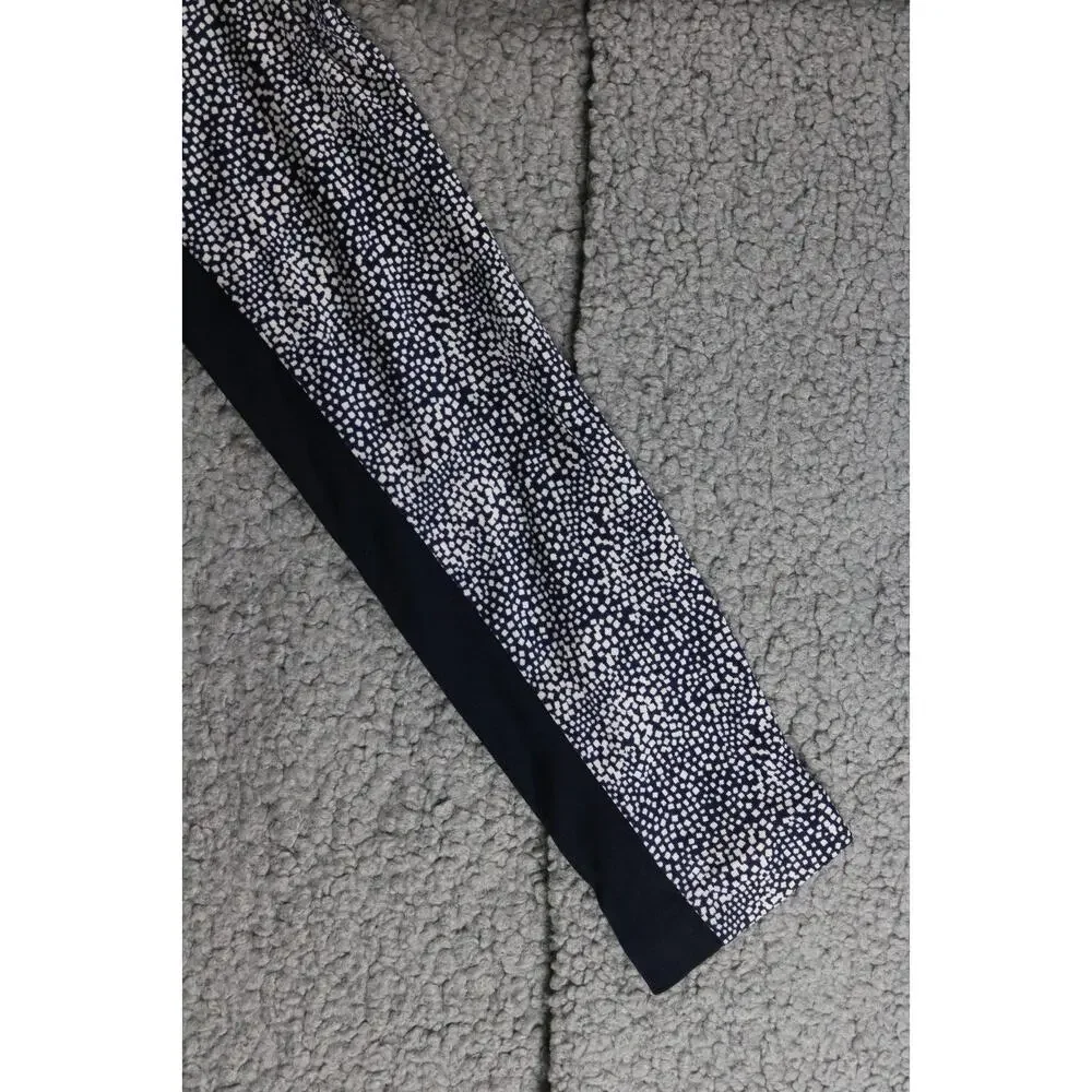 Tory Burch Dress Xs Blue White Silk Micro Dot Speckled Black Pipping Zip Sheath